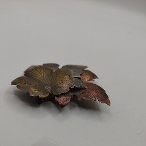 Brooch 1980's fall Leaves 3 Tone Metal